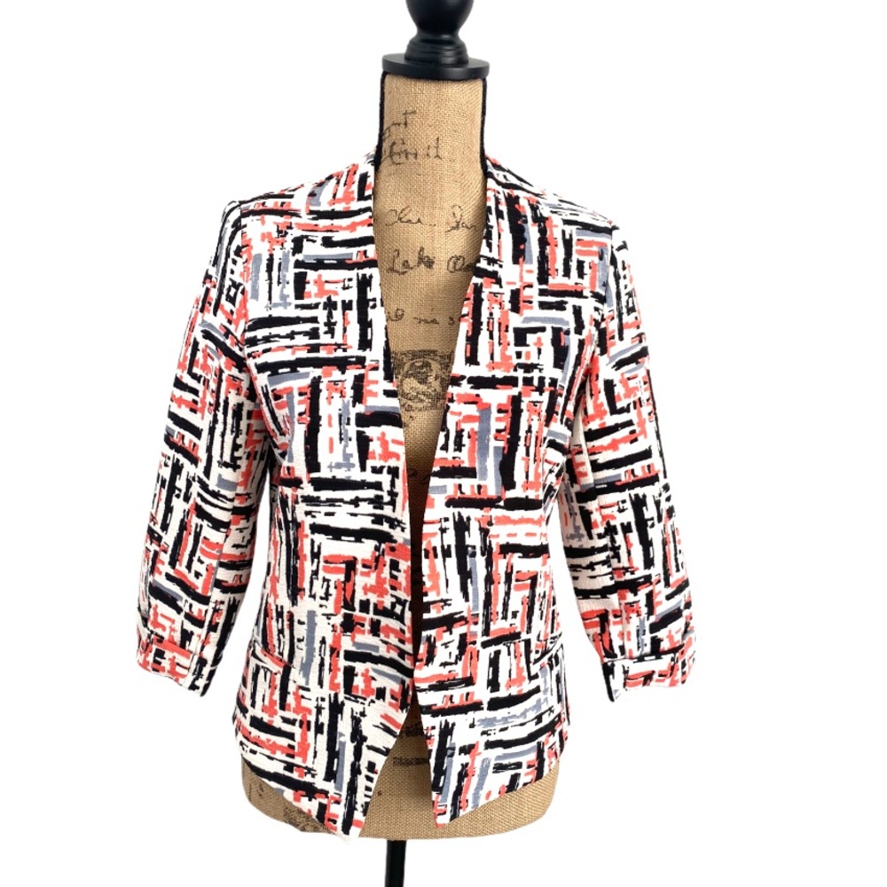 Aqua artsy open blazer white orange black size M